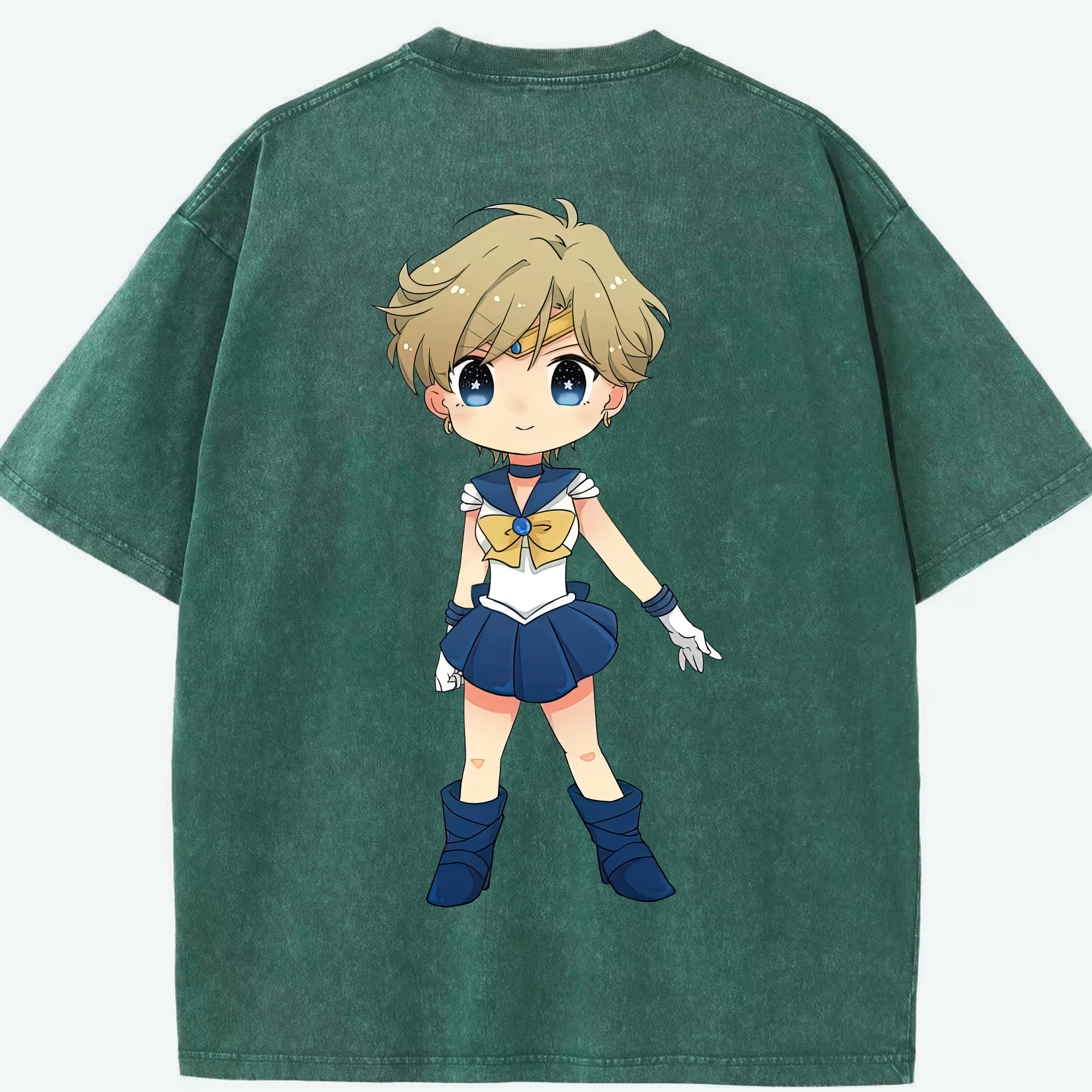 （画像用） 美少女戦士セーラームーン 天王はるか Sailor Moon Tenoh Haruka 綿100% ヴィンテージ風 半袖Tシャツ（背面プリント）